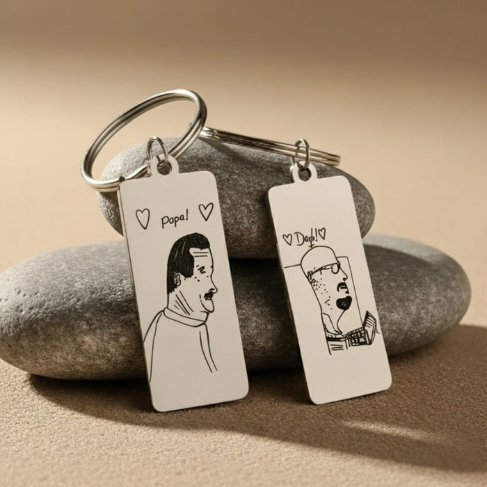Custom Engraved Rectangle Keychain, Personalized Drawing & Handwriting Gift
