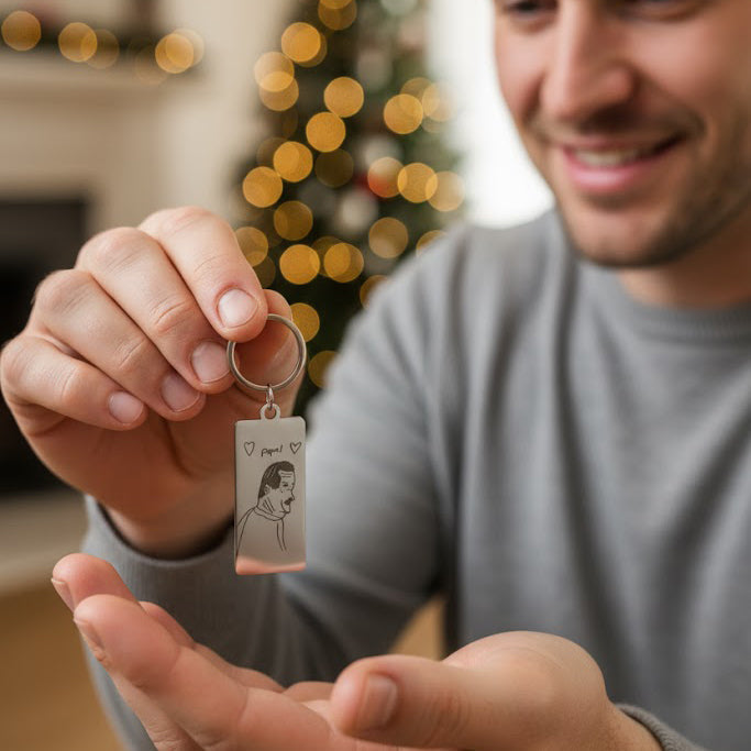 Custom Engraved Rectangle Keychain, Personalized Drawing & Handwriting Gift