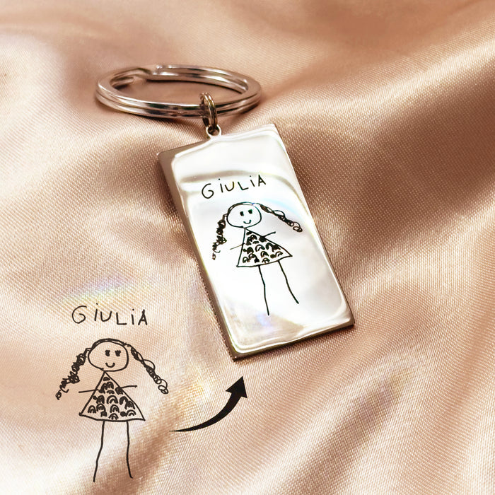 Custom Engraved Rectangle Keychain, Personalized Drawing & Handwriting Gift