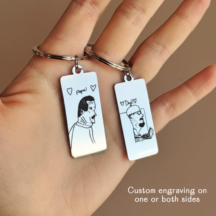 Custom Engraved Rectangle Keychain, Personalized Drawing & Handwriting Gift