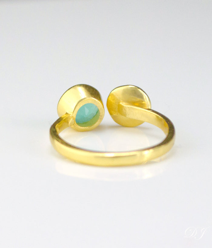 Custom Initial Adjustable Aqua Chalcedony Ring, March Birthstone