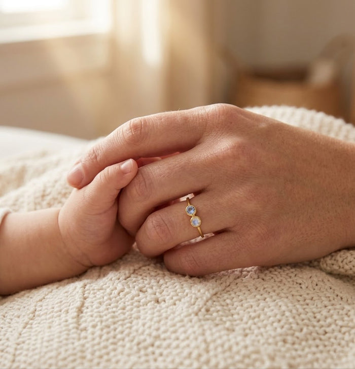 Personalized birthstone ring with two stones, meaningful mother jewelry gift