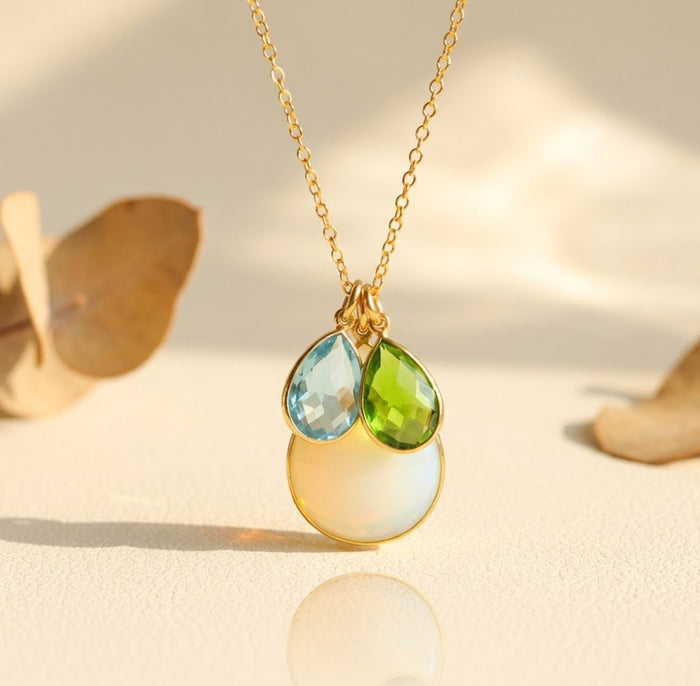 Custom Mother's Teardrop Necklace with Children's Birthstones, Personalized Mom Jewelry, Sterling Silver, Gold, Rose Gold, Birthday Gift for Mom