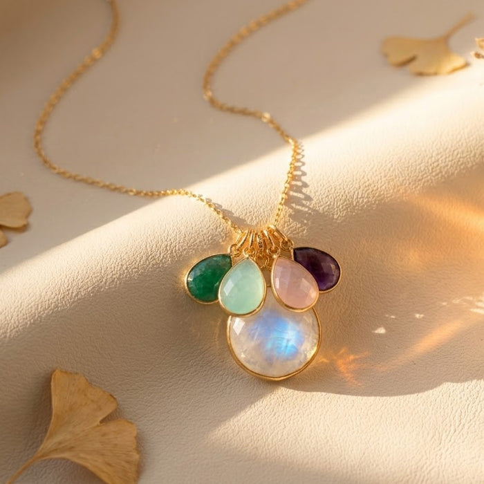 Custom Mother's Teardrop Necklace with Children's Birthstones, Personalized Mom Jewelry, Sterling Silver, Gold, Rose Gold, Birthday Gift for Mom