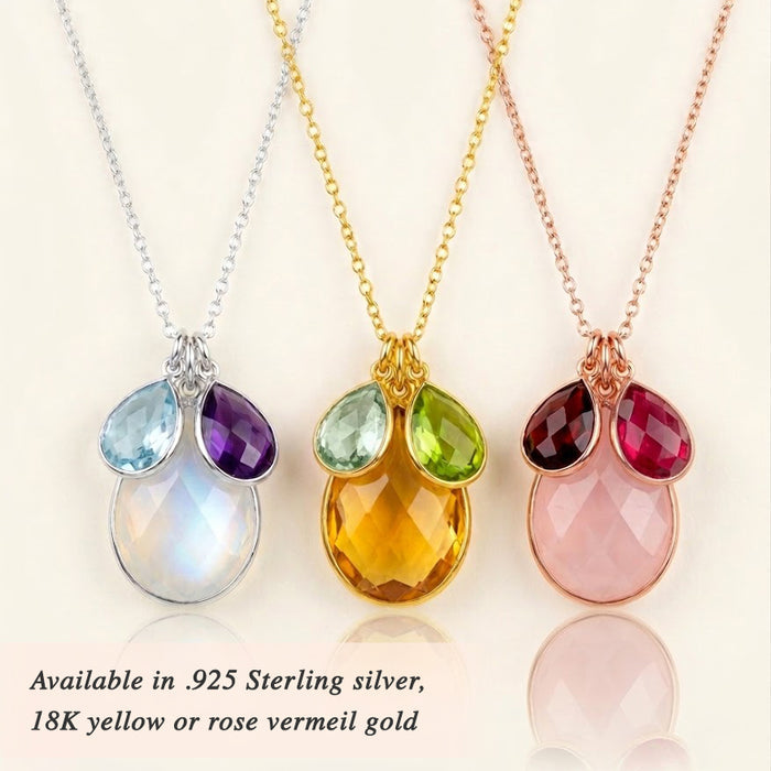 Custom Mother's Teardrop Necklace with Children's Birthstones, Personalized Mom Jewelry, Sterling Silver, Gold, Rose Gold, Birthday Gift for Mom