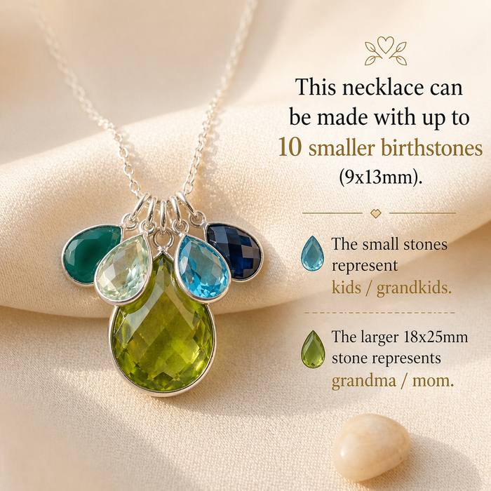 Custom Mother's Teardrop Necklace with Children's Birthstones, Personalized Mom Jewelry, Sterling Silver, Gold, Rose Gold, Birthday Gift for Mom