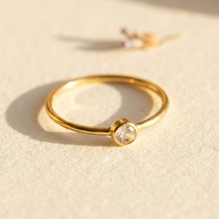 clear quartz ring gold dainty april birthstone