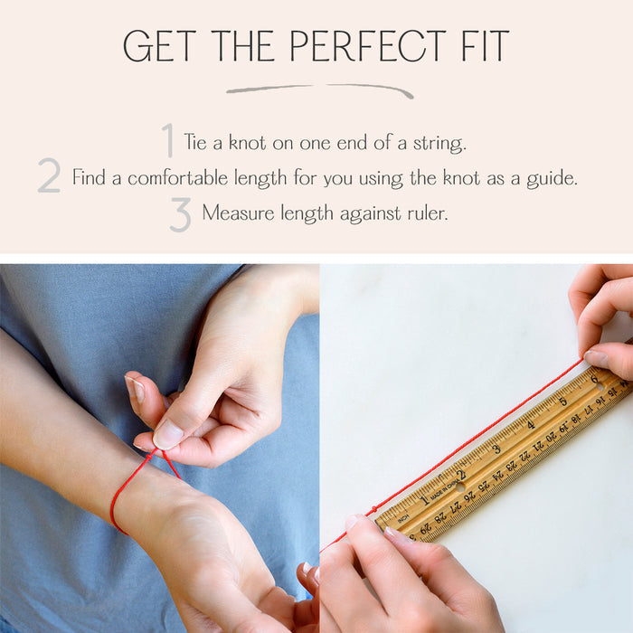 Close-up of measuring wrist size with tape measure for custom bracelet length to figure out a perfect fit. Adjustable chain ensures a comfortable fit for bracelets, anklets, and other personalized accessories in sterling silver, gold filled, or rose gold filled. Ideal for accurately sizing gifts for birthdays, weddings, anniversaries, and everyday wear.
