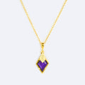 Diamond Shaped Birthstone and Name Necklace : February Purple Amethyst