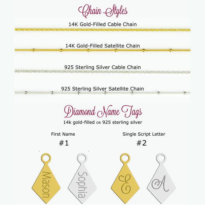 Diamond Shaped Birthstone and Name Necklace : February Purple Amethyst