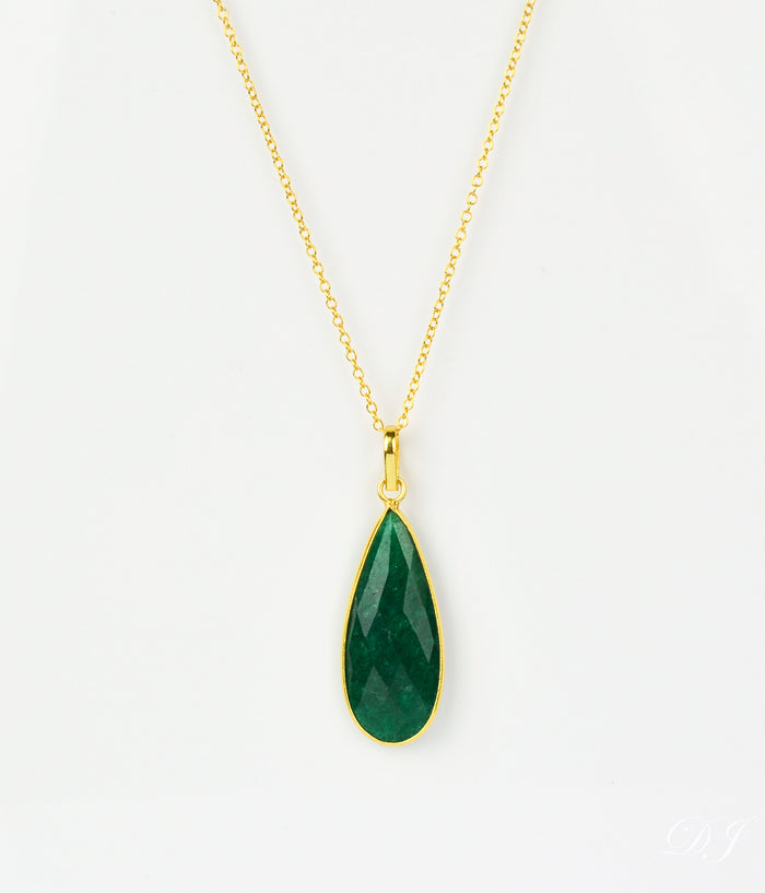 Emerald Elongated Teardrop Pendant Necklace