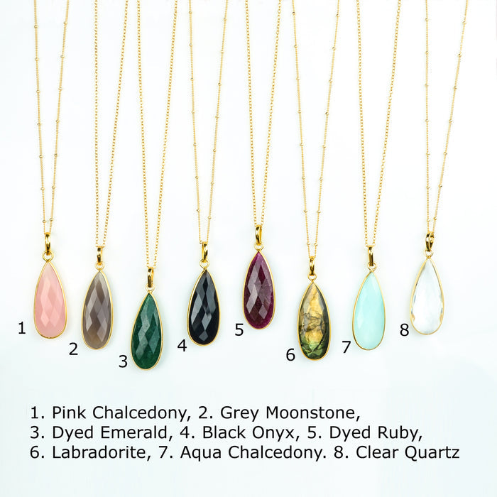 Emerald Elongated Teardrop Pendant Necklace