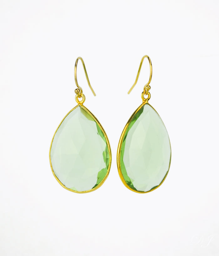 Faceted Green Amethyst Bezel Set Earrings - February Birthstone