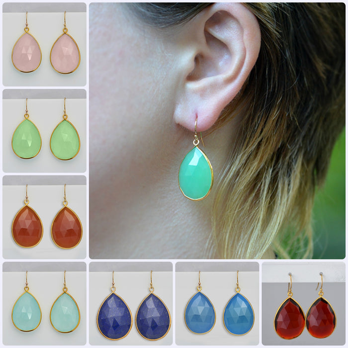 Faceted Green Amethyst Bezel Set Earrings - February Birthstone