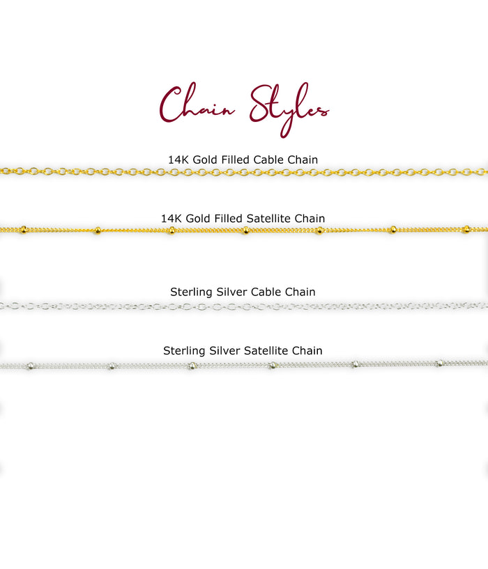 Chain style example with gold filled and sterling silver cable and satellite chains.