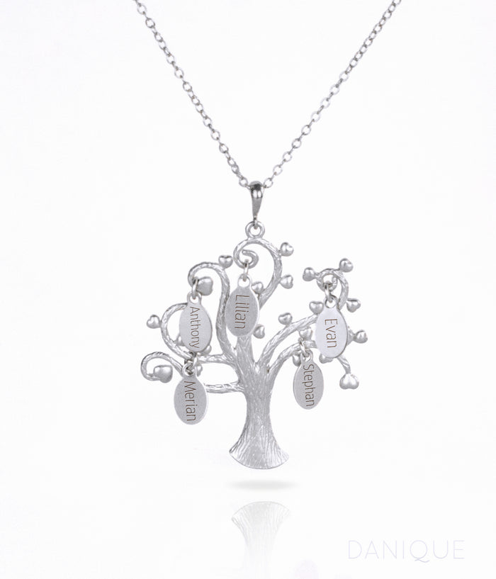Family Swirly Tree Necklace with Kids Names