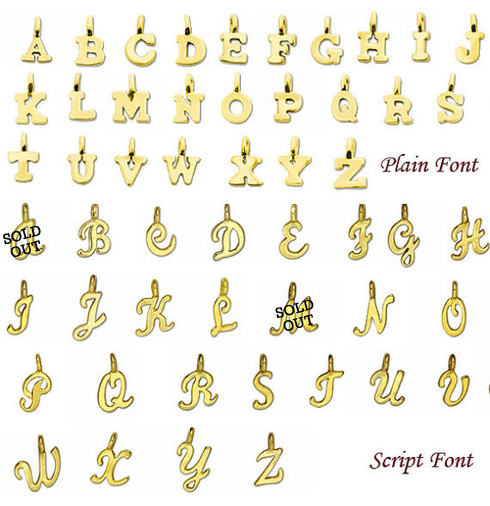 letter charms are available in plain and script font. charm necklace, birthstone jewelry, gemstone jewelry, birthstone necklace and initial.