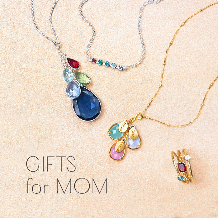 Family Tree Birthstone Necklace with Letter Charms, Sterling Silver, Gold Filled Personalized Mother's Necklace, Custom Cascade Pendant Gift for Mom