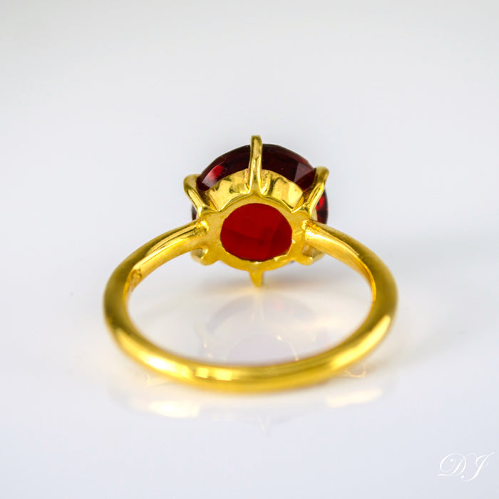 Garnet Quartz Round Prong Set Ring : January Birthstone