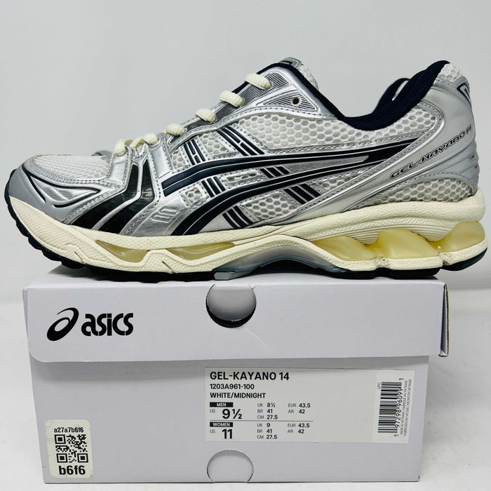 ASICS Gel-Kayano 14 JJJJound white navy sneakers with clean uppers and good box condition 2025 model