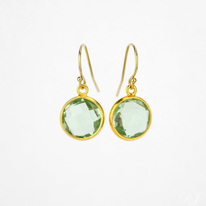 Green Amethyst bezel set Earrings  - February Birthstone
