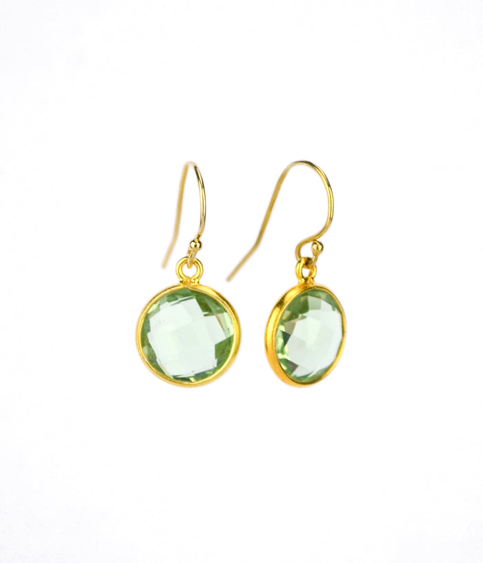 Green Amethyst bezel set Earrings  - February Birthstone