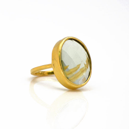 Green Amethyst Oval Ring - February Birthstone