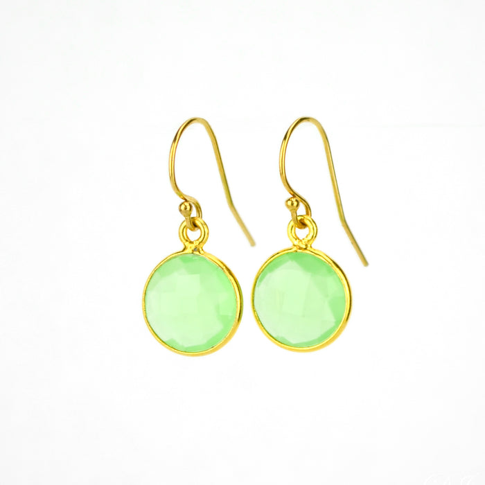 Green Chalcedony bezel set Earrings  - August Birthstone