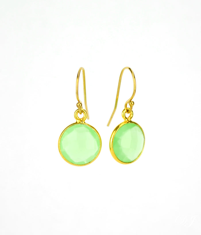 Green Chalcedony bezel set Earrings  - August Birthstone