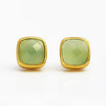 Green Chalcedony Cushion Bezel Set Stud Earrings - August Birthstone