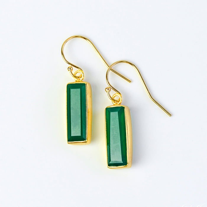 Green Onyx Bar Earrings, May Birthstone : Adira Series