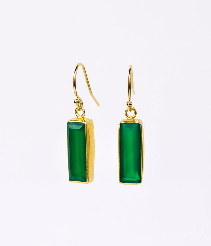 Green Onyx Bar Earrings, May Birthstone : Adira Series