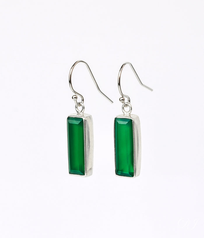 Green Onyx Bar Earrings, May Birthstone : Adira Series