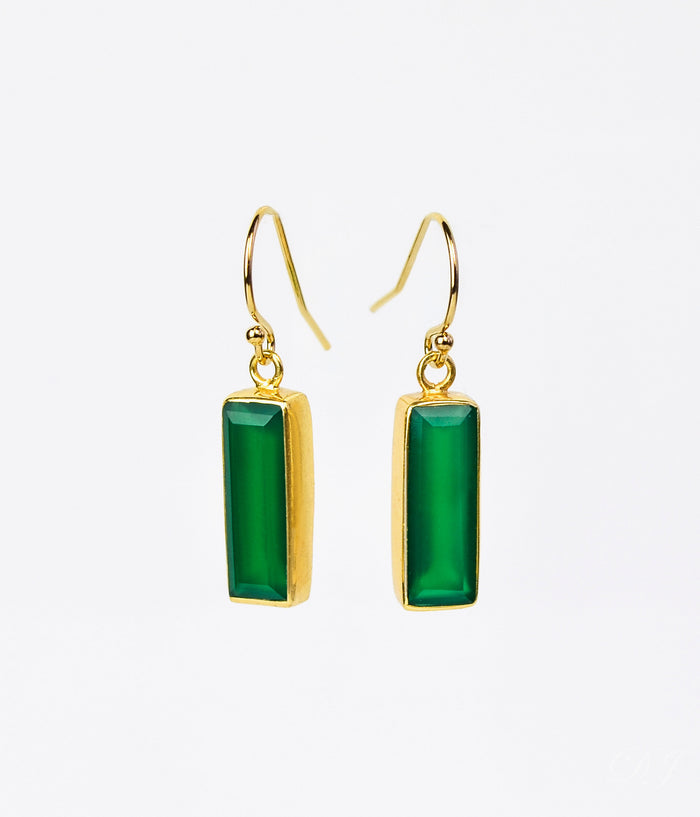 Green Onyx Bar Earrings, May Birthstone : Adira Series