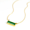 Gold filled cable chain with green tourmaline horizontal adira bar necklace with initial engraved on bottom in script font