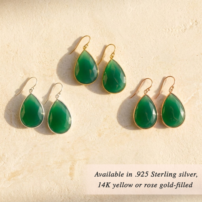 green onyx drop earrings gold teardrop gemstone earrings may birthstone gift for her