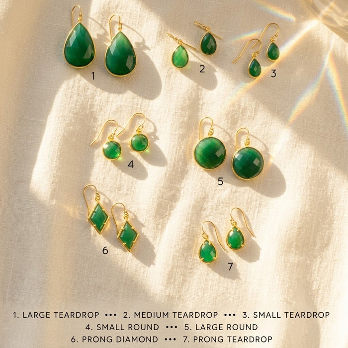 green onyx gemstone earrings gold drop earrings elegant faceted onyx jewelry