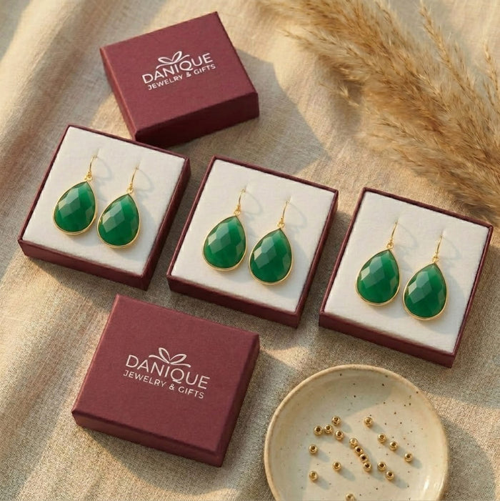 green onyx earrings gift box gold gemstone earrings may birthstone gift for her jewelry