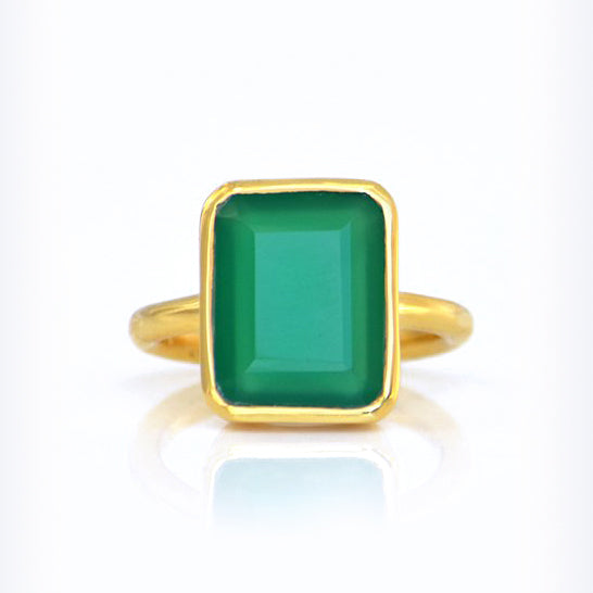 Green Onyx Rectangle Ring: May Birthstone