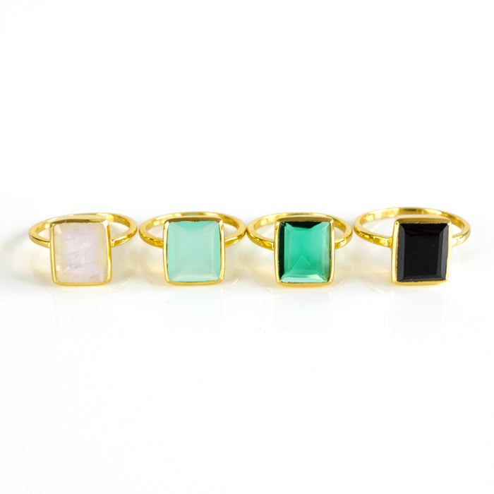 Green Onyx Rectangle Ring: May Birthstone