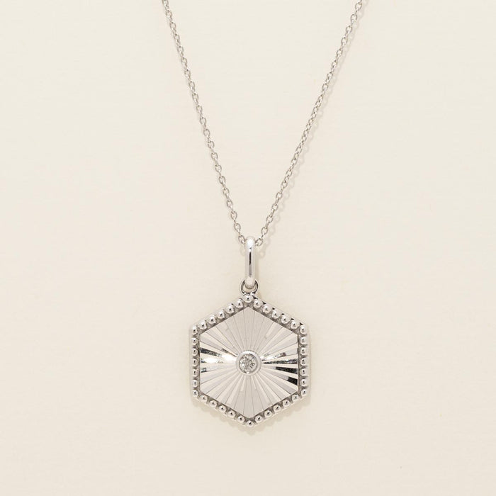 Hexagon Fashion Necklace in Sterling Silver with Diamond (.04ct)
