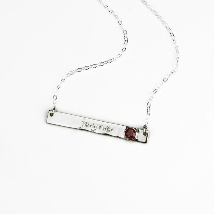 January Custom Bar Necklace with Bezel Birthstone