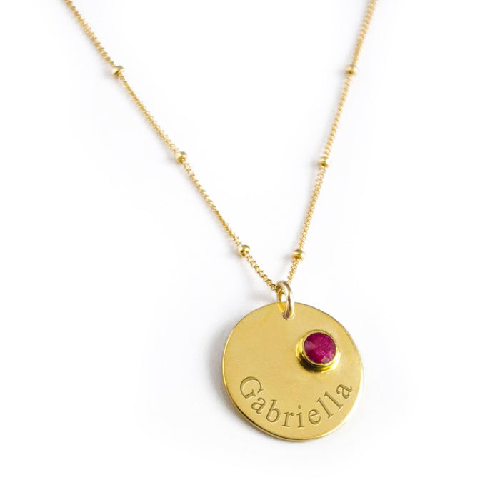 July Engraved Disk Pendant Necklace
