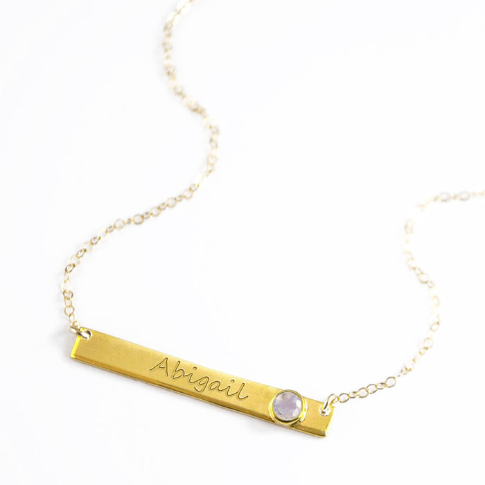 June Custom Bar Necklace with Bezel Birthstone