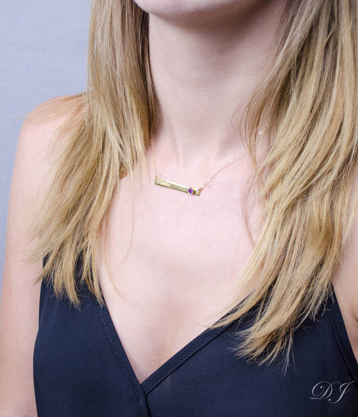 June Custom Bar Necklace with Bezel Birthstone