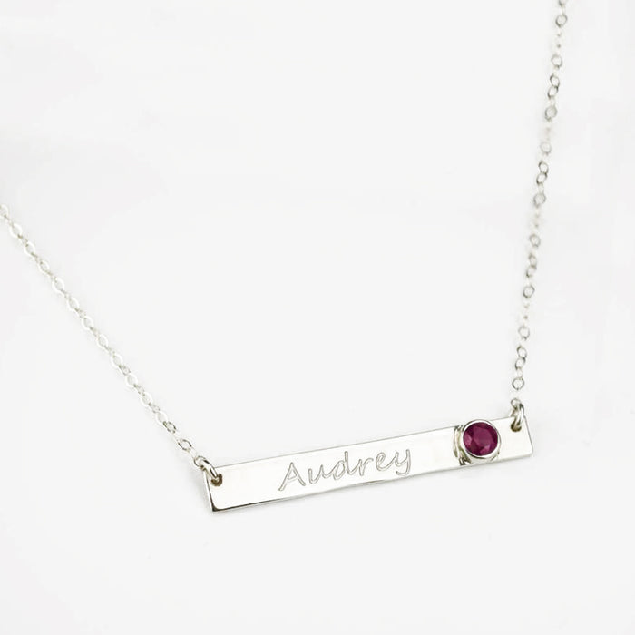 June Custom Bar Necklace with Bezel Birthstone