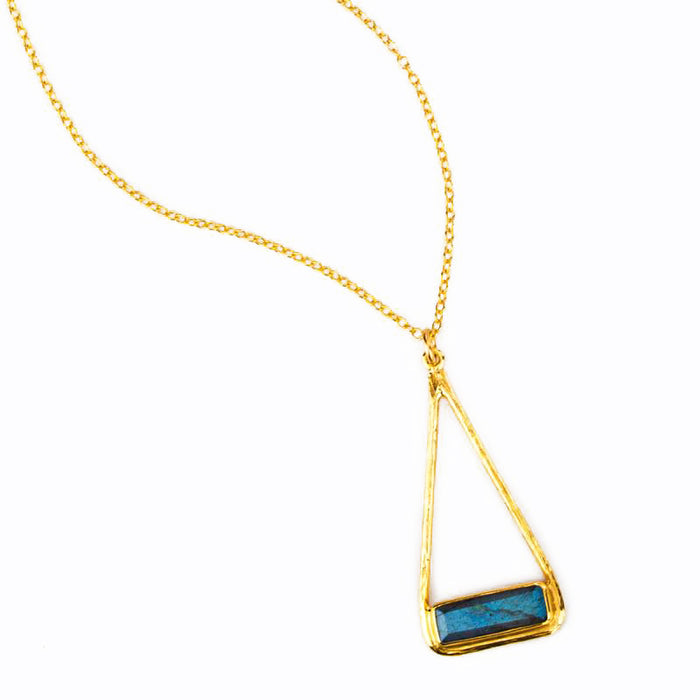 Labradorite Adira Bar Triangle Pendant Necklace, Sterling Silver, Gold Vermeil, Modern Boho Chic Frame Pendant Necklace for Women, Flashy Labradorite