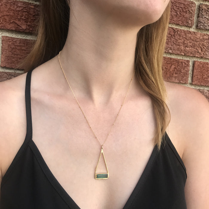 Labradorite Adira Bar Triangle Pendant Necklace, Sterling Silver, Gold Vermeil, Modern Boho Chic Frame Pendant Necklace for Women, Flashy Labradorite