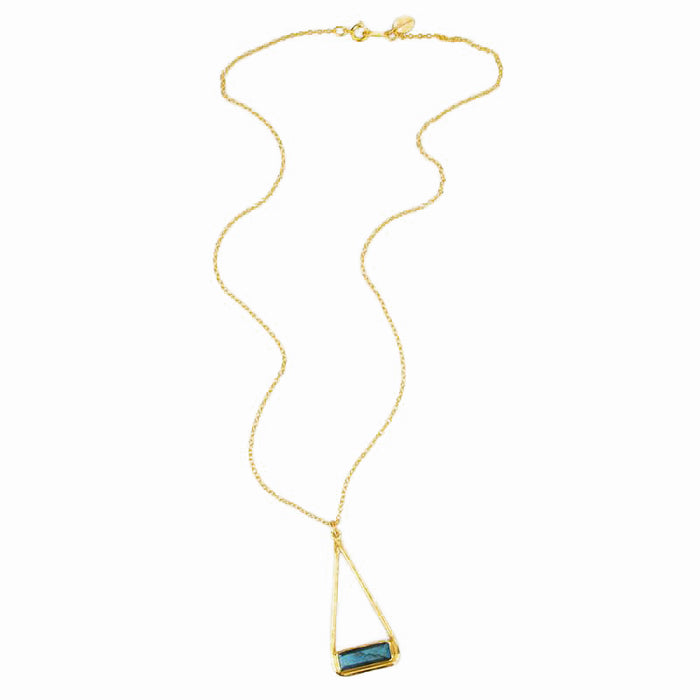 Labradorite Adira Bar Triangle Pendant Necklace, Sterling Silver, Gold Vermeil, Modern Boho Chic Frame Pendant Necklace for Women, Flashy Labradorite