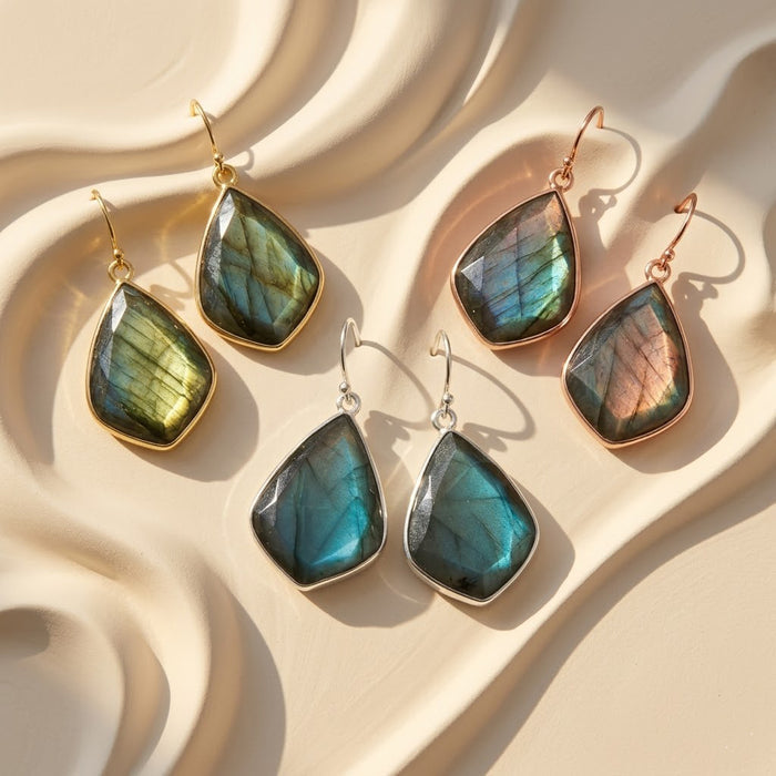Teardrop labradorite earrings elegant gold minimalist jewelry